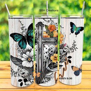 1-20oz John 8:36 theme Insulated Tumbler with sliding lid and 2straws